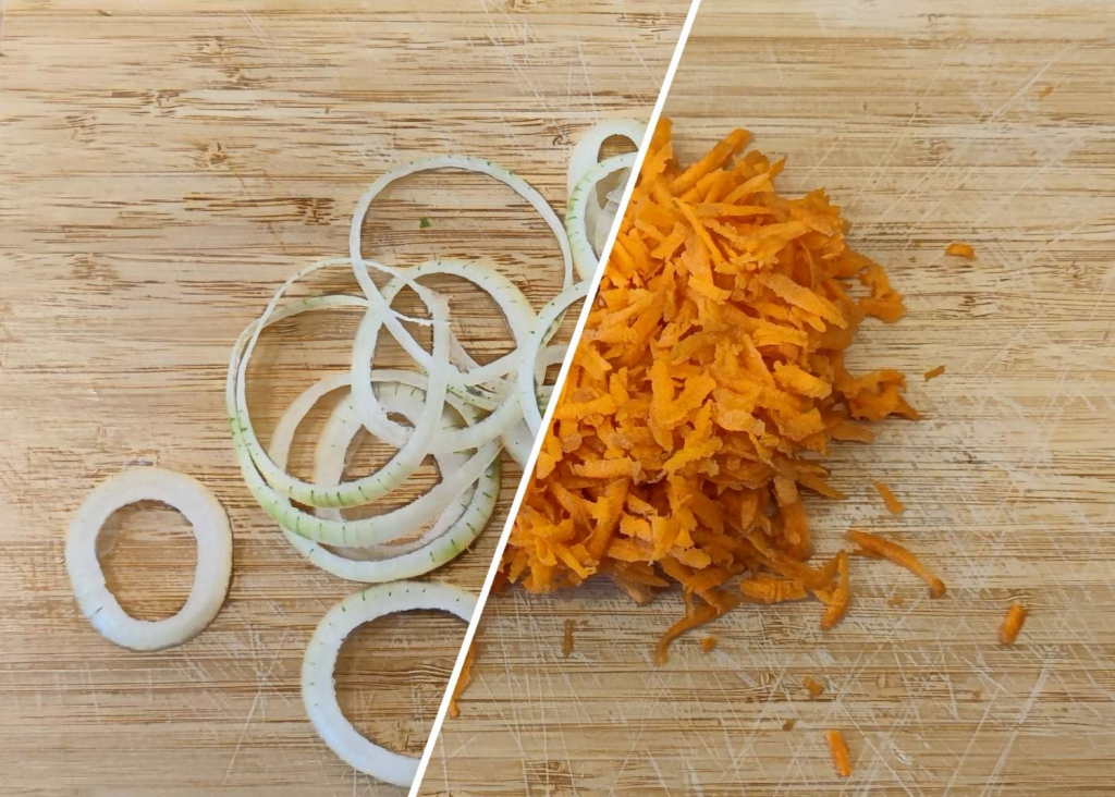 Geraspelte Karotten und Zwiebelringe